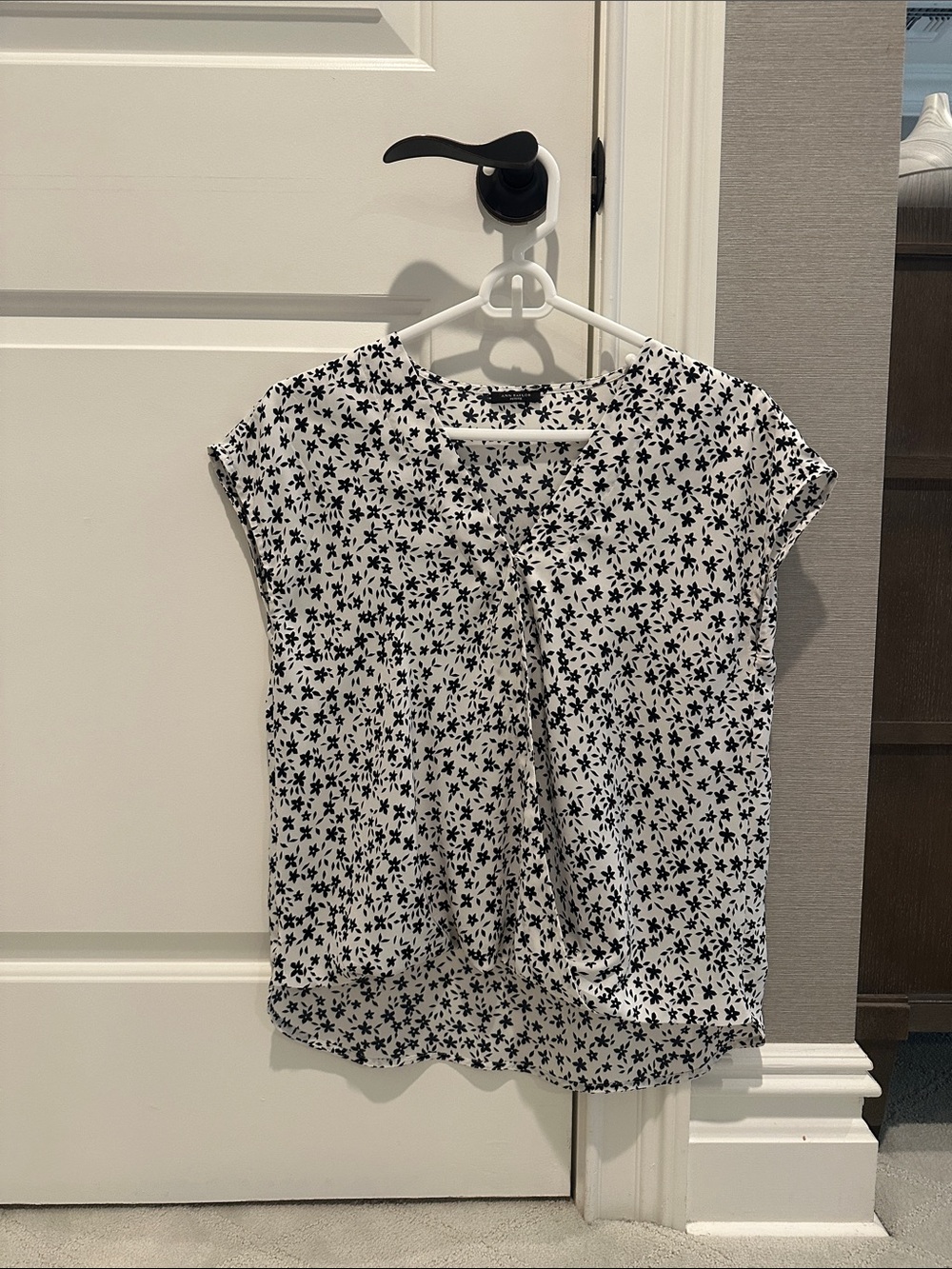Ann Taylor White Blouse with Black Floral Print